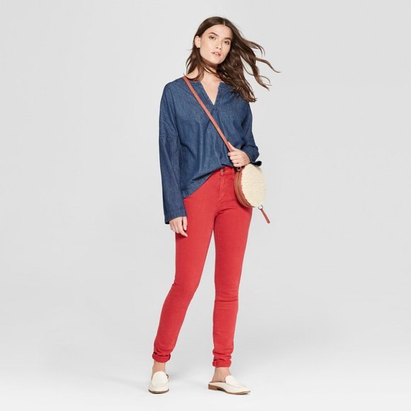 Universal Thread Tops - Women's Long Sleeve Denim Woven Universal Thread